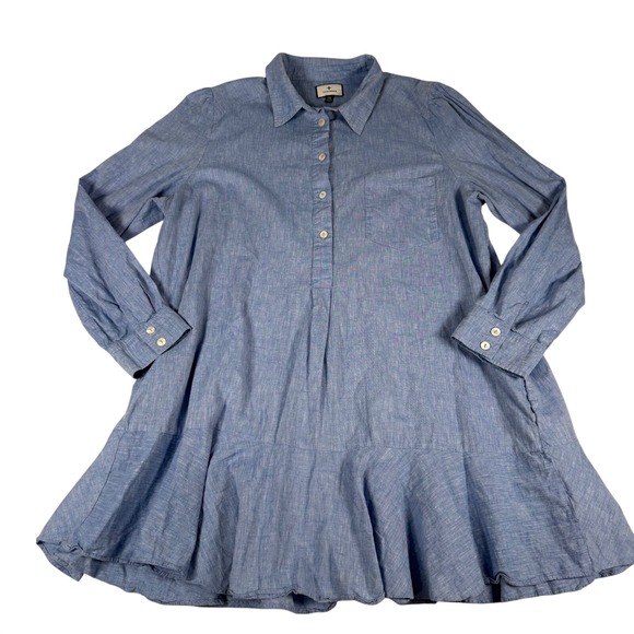Tuckernuck Dresses & Skirts - Tuckernuck Tunic Dress Womens XXL Blue Cotton Coastal Ruffle Puff Sleeve Pockets
